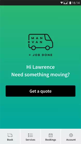 Man and van app home screen